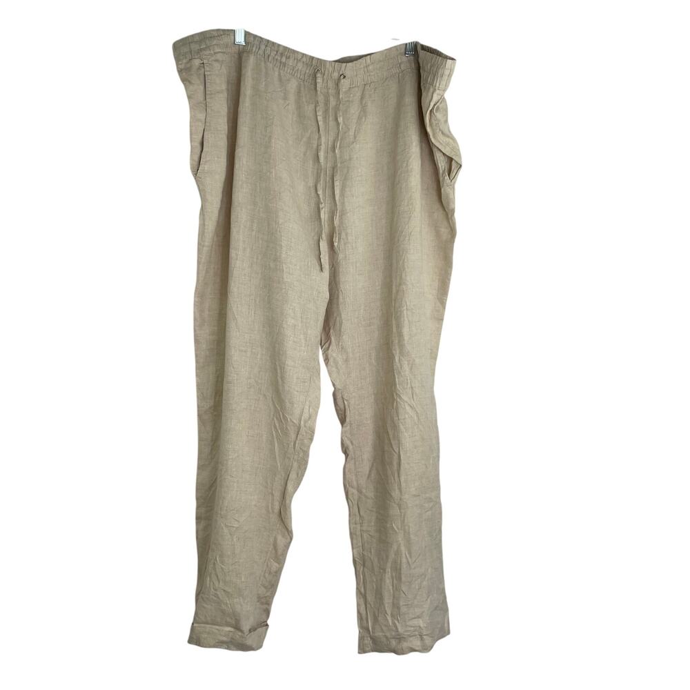H&M Beige Linen Pants Women's Size XXL 100% Linen NWT Minimalist Coastal